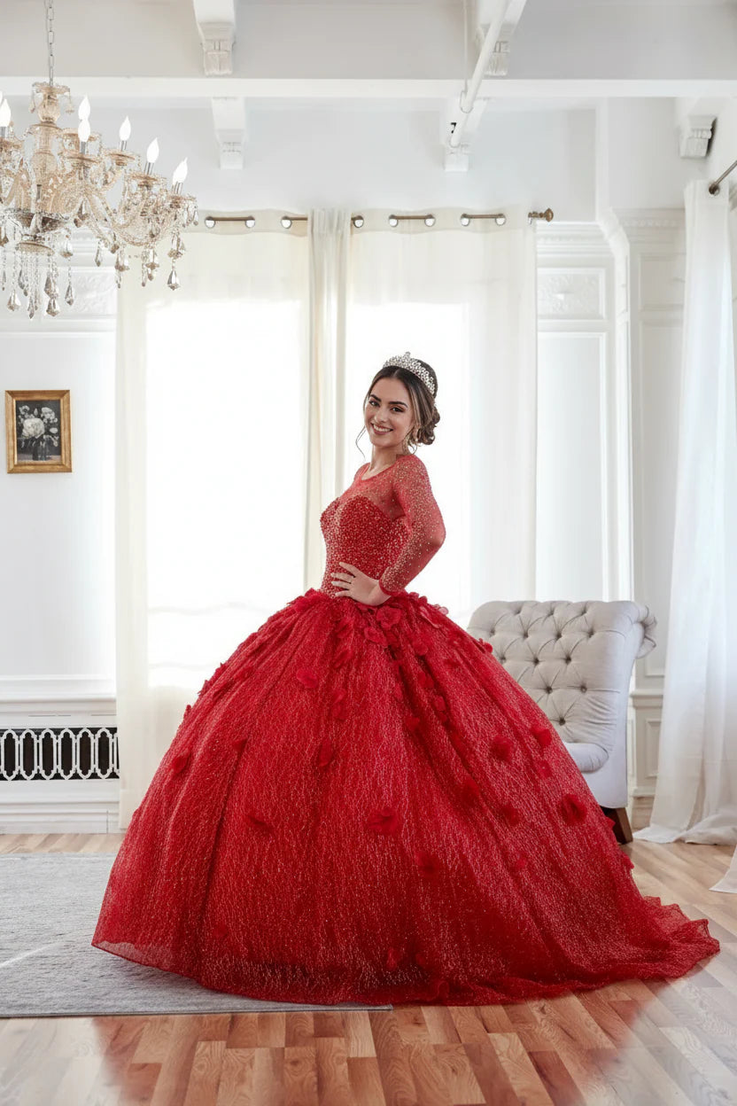 3D Floral Long Sleeve Ball Gown by Calla KY-82256