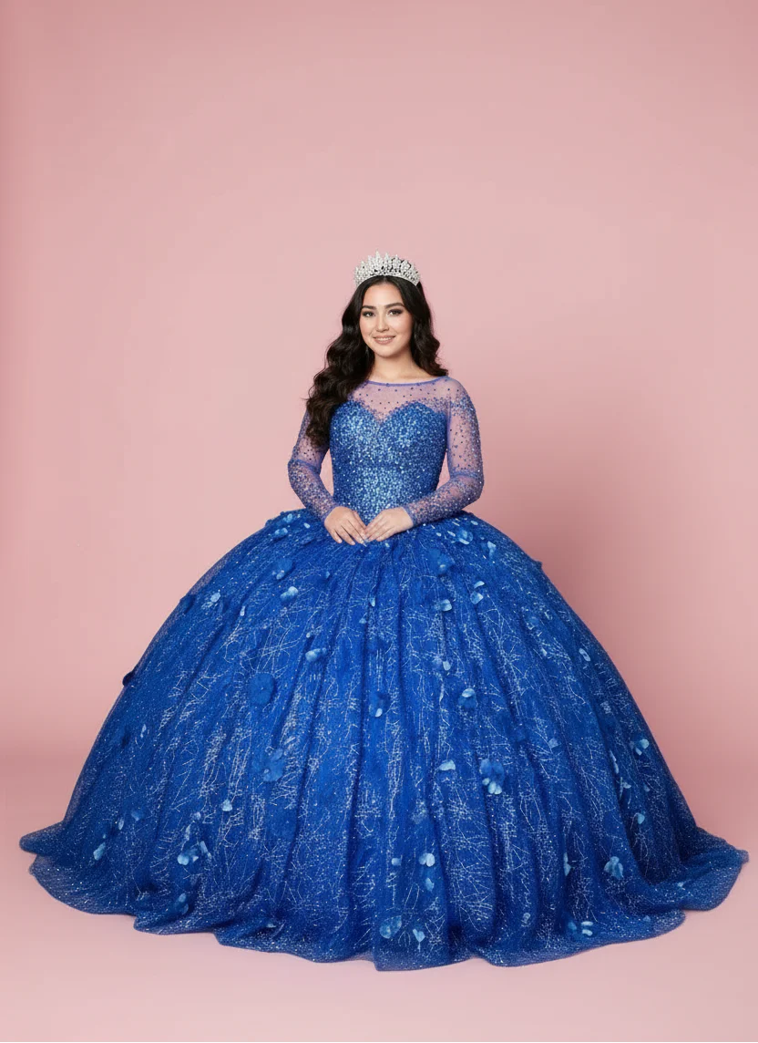 3D Floral Long Sleeve Ball Gown by Calla KY-82256