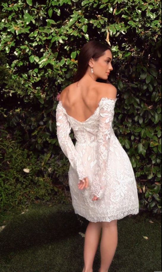 Lace Short Long Sleeve Bridal Dress by Ladivine WL021 - Outlet
