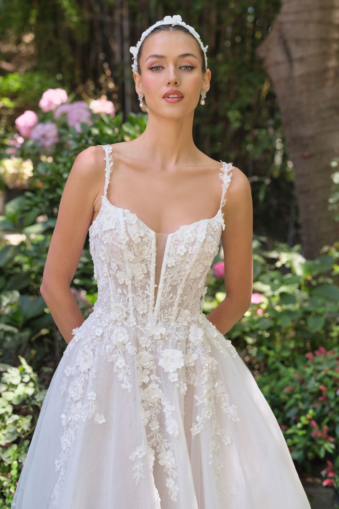 3D Floral V-Neck Bridal Gown by Ladivine WL063