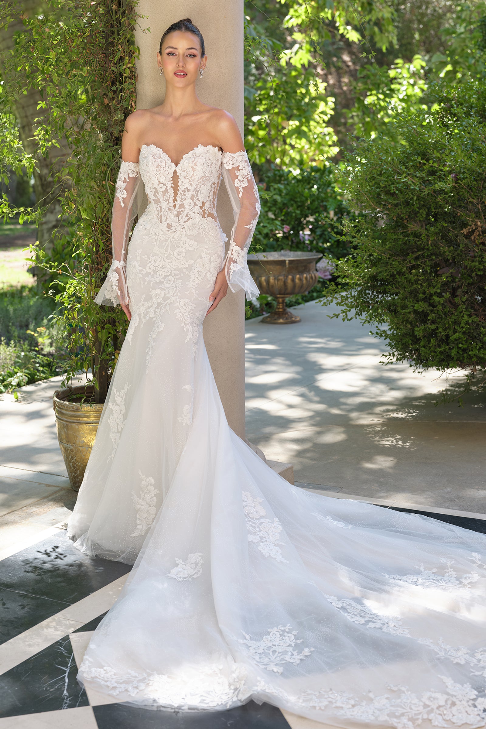 【Crayme,】volume sleeve mermaid dress Long Sleeve Bridal Mermaid Dress by Ladivine WL065 – ABC Fashion