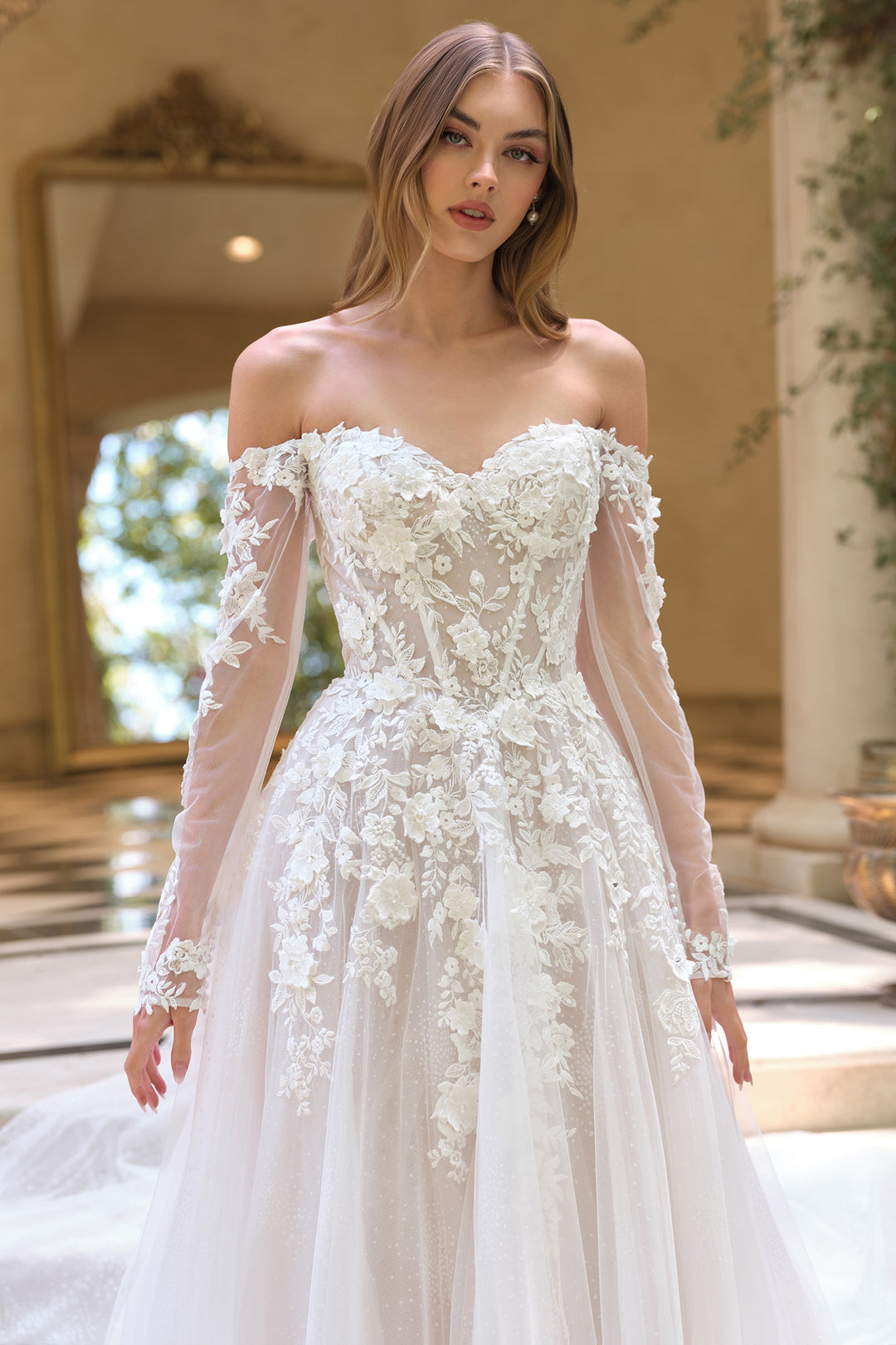 3D Floral Long Sleeve Bridal Gown by Ladivine WL067