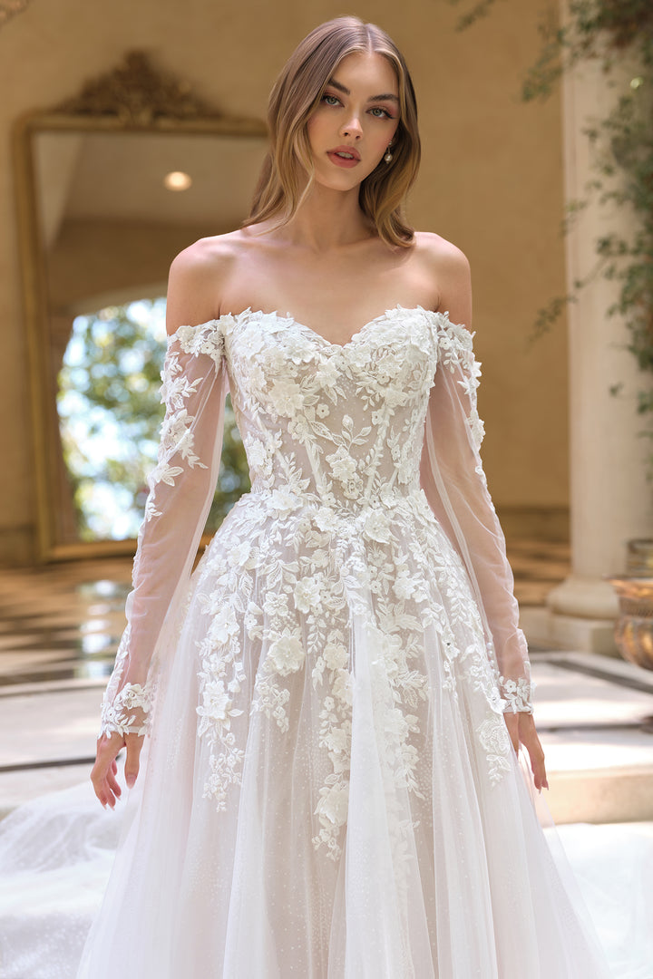 3D Floral Long Sleeve Bridal Gown by Ladivine WL067