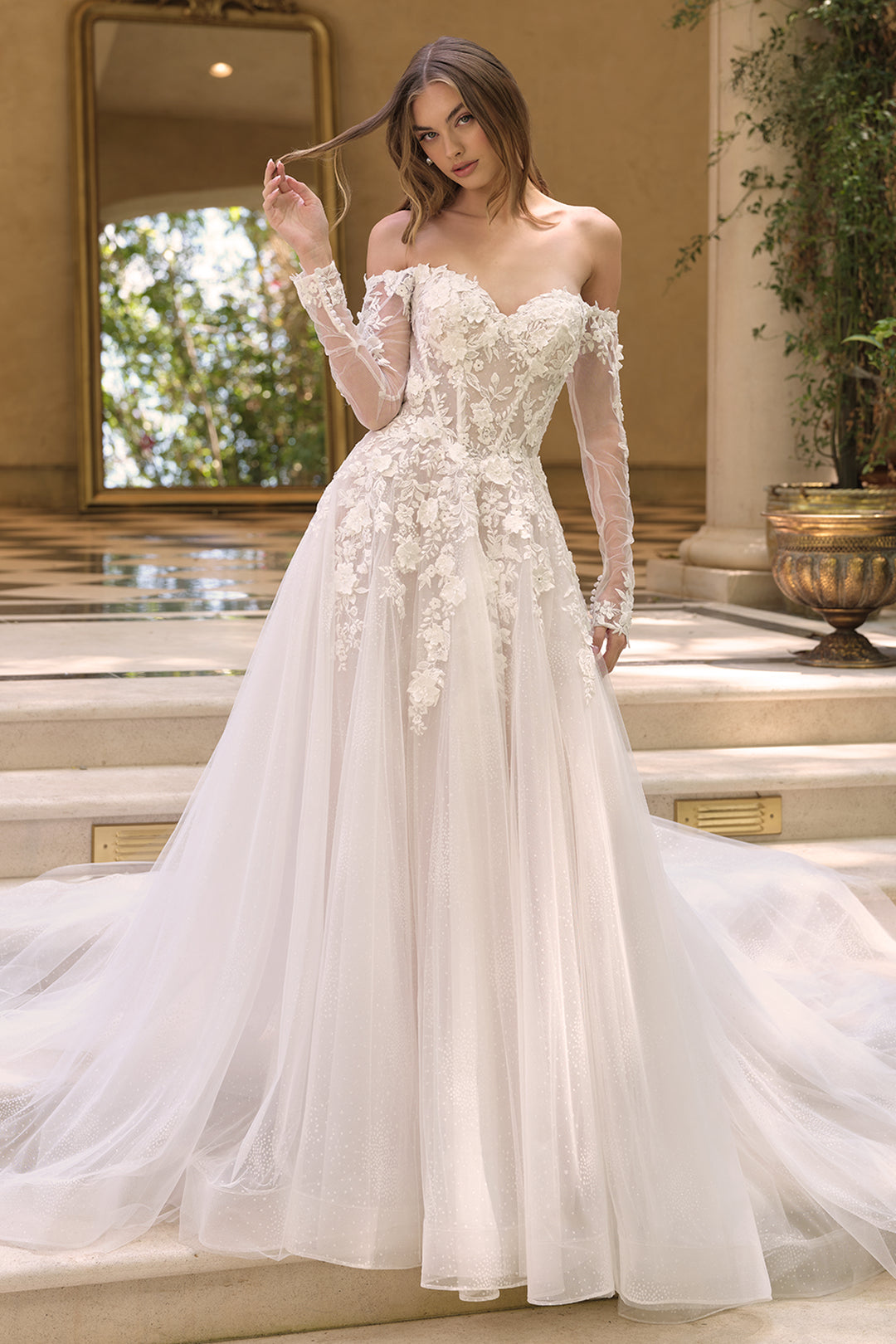 3D Floral Long Sleeve Bridal Gown by Ladivine WL067 3D Floral Long Sleeve Bridal Gown by Ladivine WL067