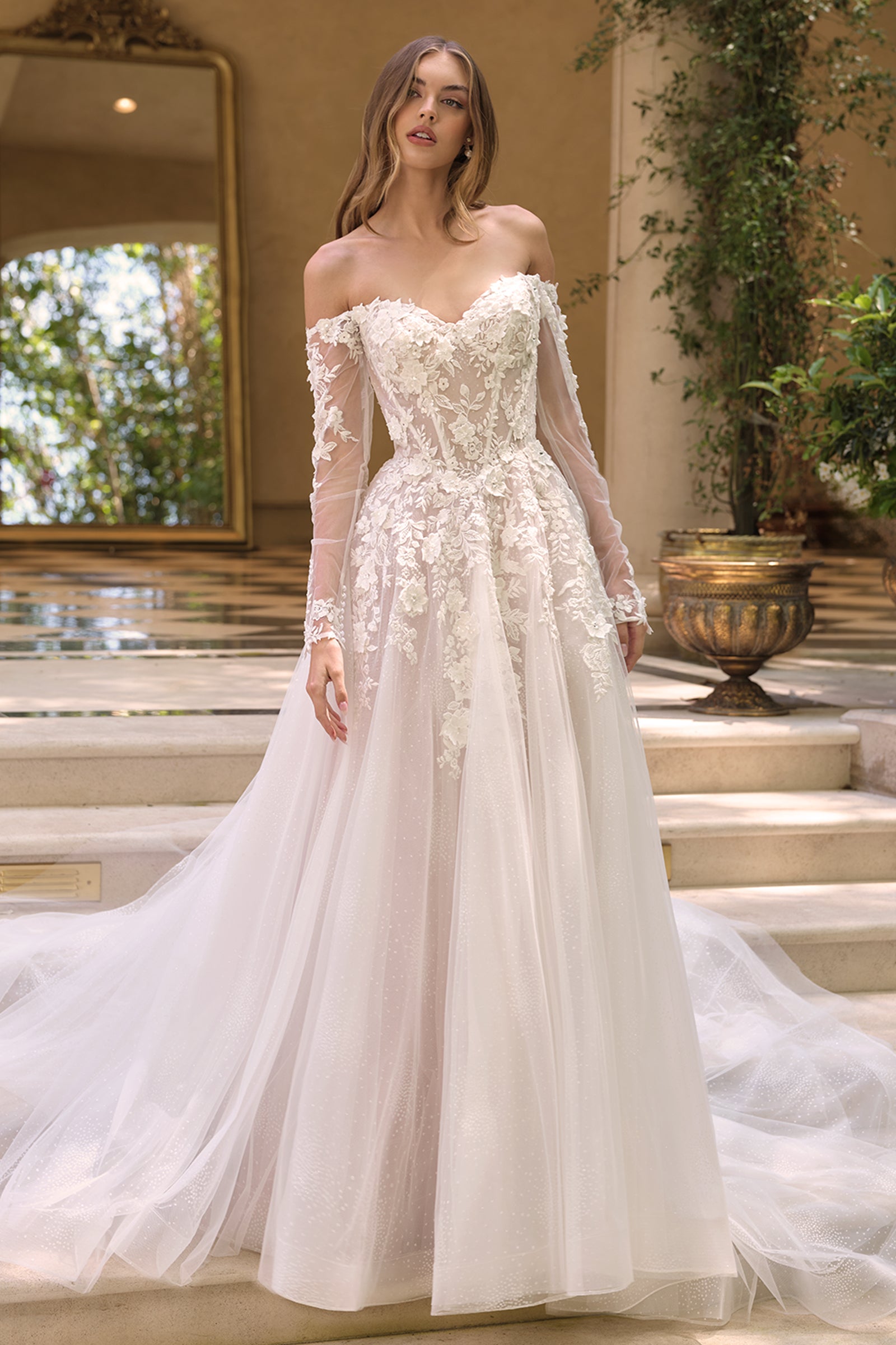 3D Floral Long Sleeve Bridal Gown by Ladivine WL067 – ABC Fashion