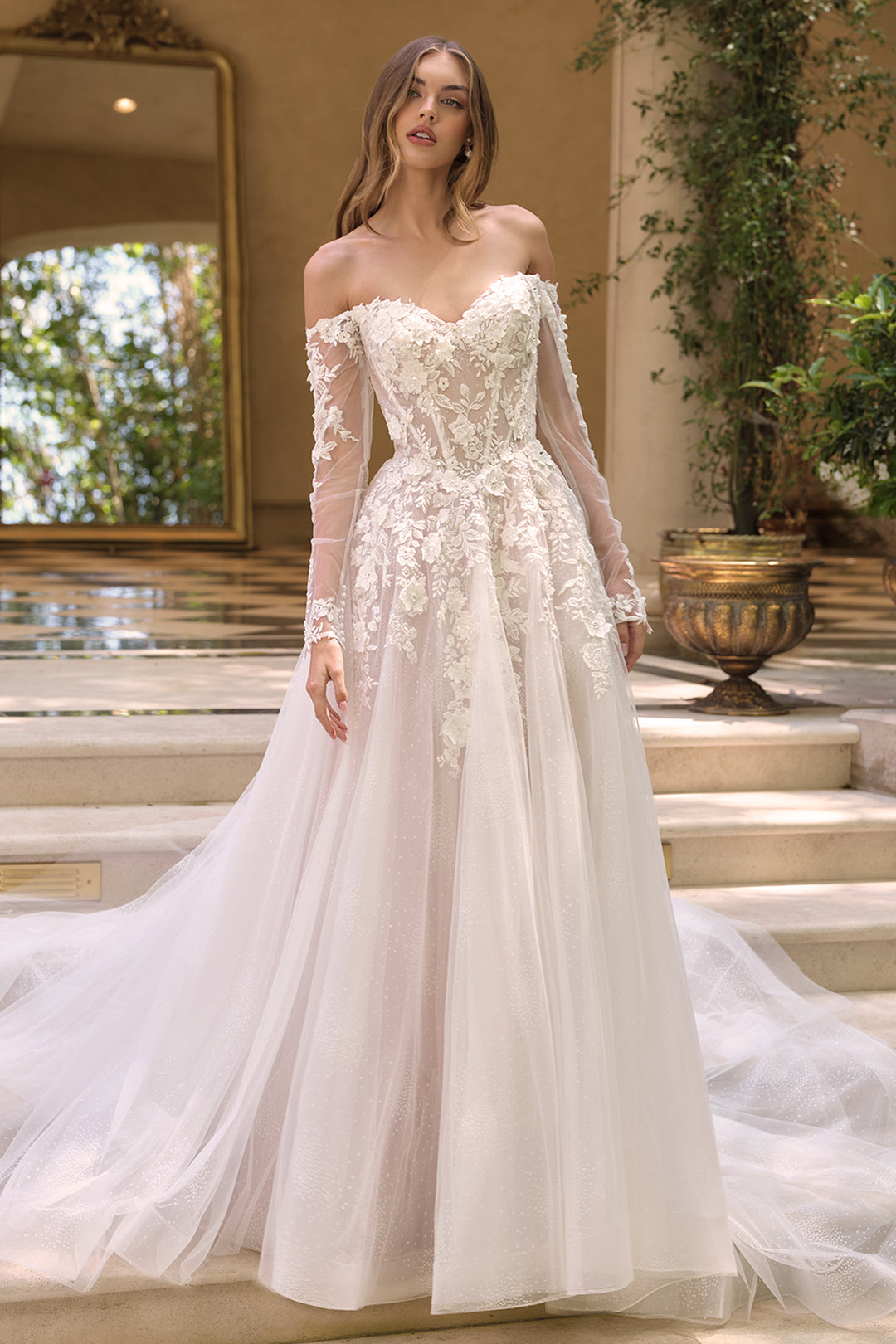 3d floral long sleeve dress 3D Floral Long Sleeve Pink Prom Dresses Pearl Beaded V Neck Formal Dress ARD1947