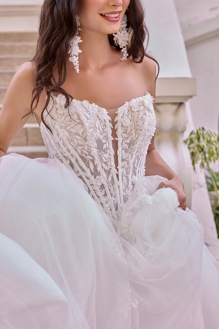 White Applique Sweetheart Gown by Ladivine WL075
