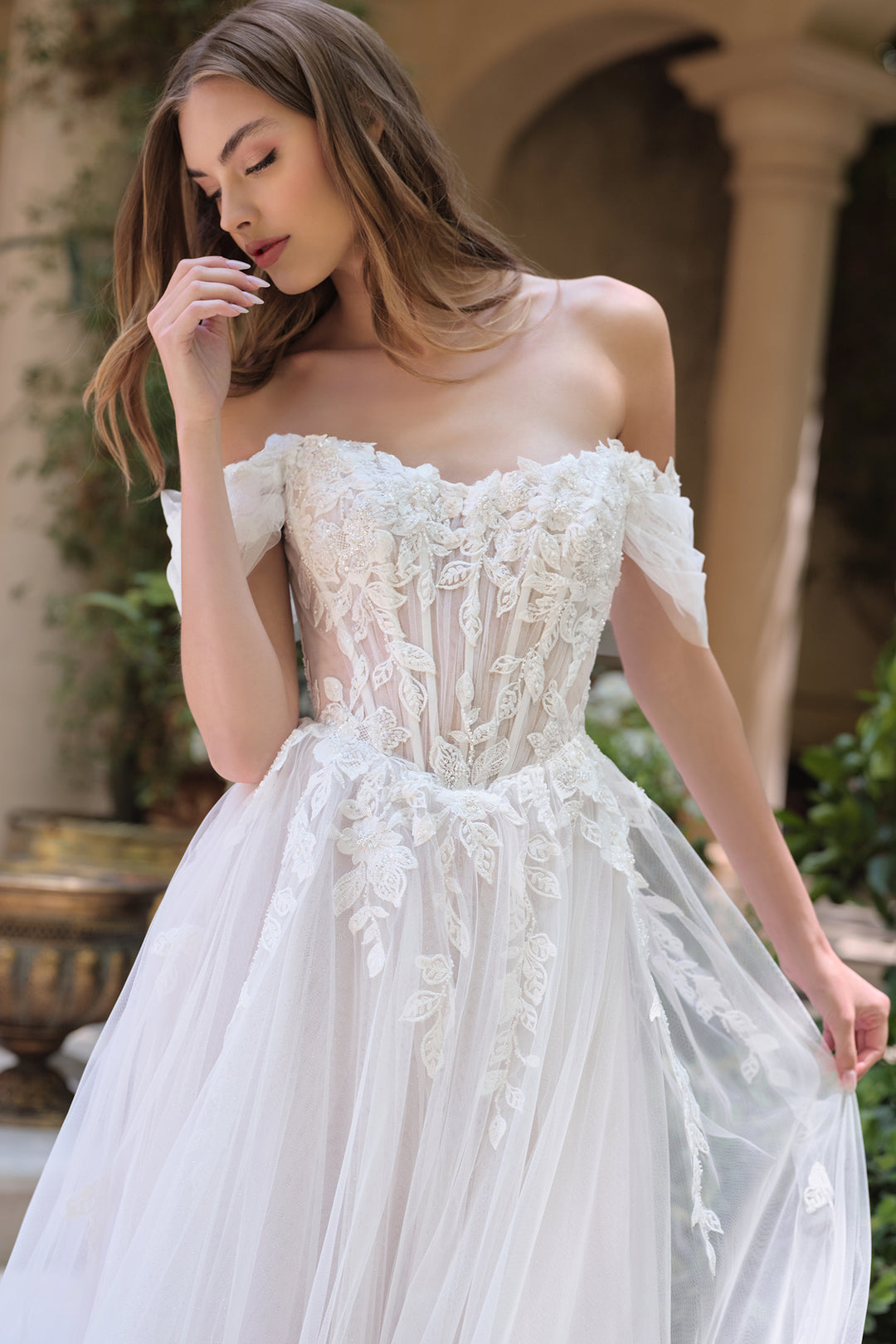 Applique Off Shoulder Bridal Gown by Ladivine WL089