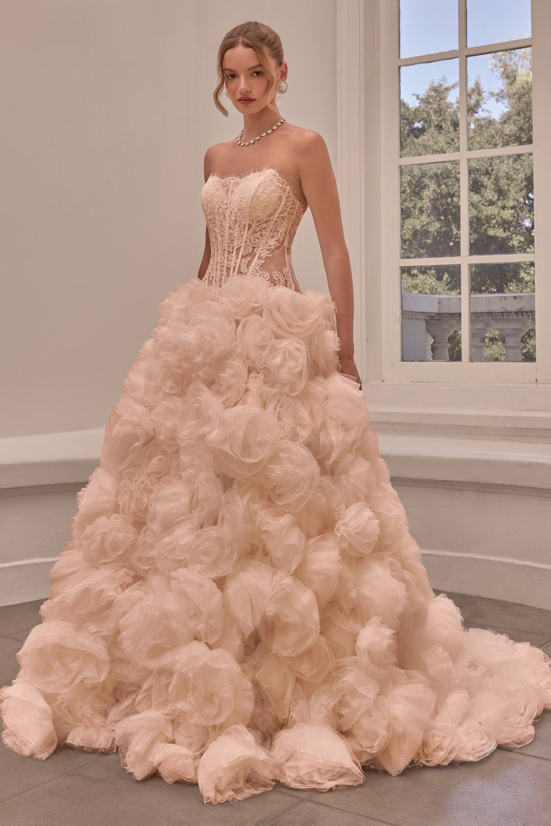 Lace Strapless Rosette Bridal Gown by Ladivine WL092