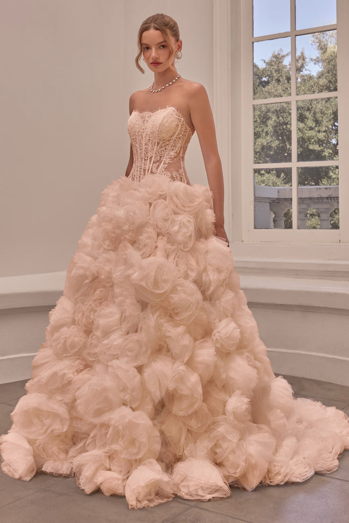 Lace Strapless Rosette Bridal Gown by Ladivine WL092