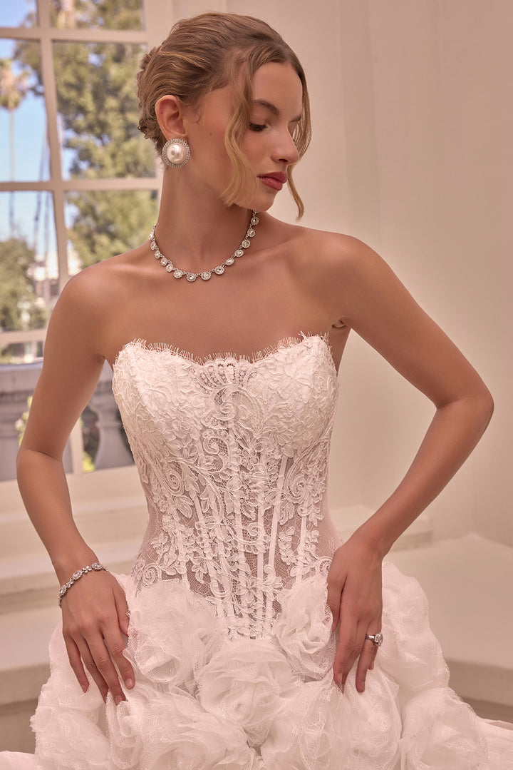 Lace Strapless Rosette Bridal Gown by Ladivine WL092