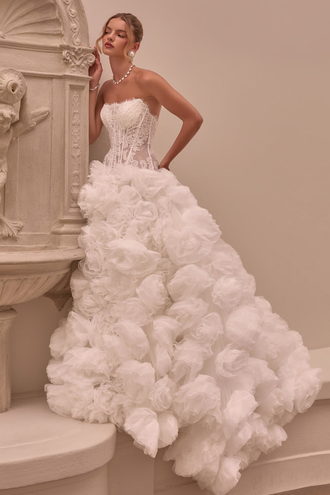 Lace Strapless Rosette Bridal Gown by Ladivine WL092