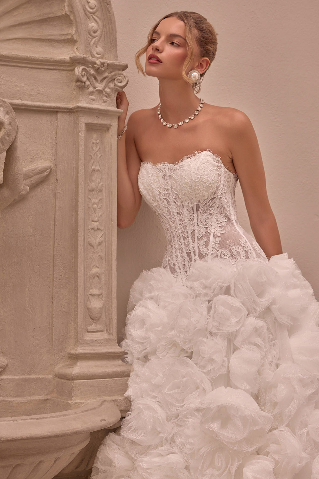 Lace Strapless Rosette Bridal Gown by Ladivine WL092