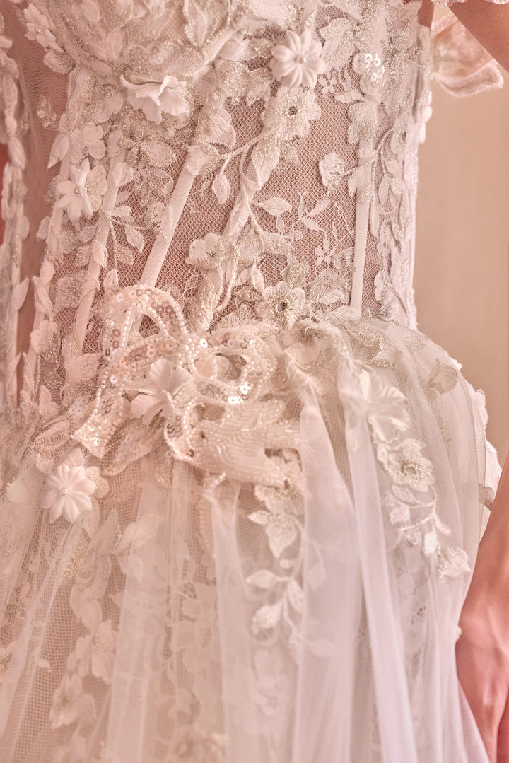 3D Floral Off Shoulder Bridal Gown by Ladivine WL093