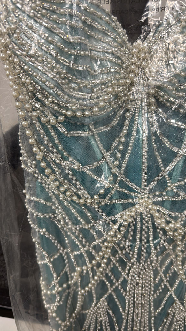 Pearl Beaded Sleeveless Gown by Ladivine CD764