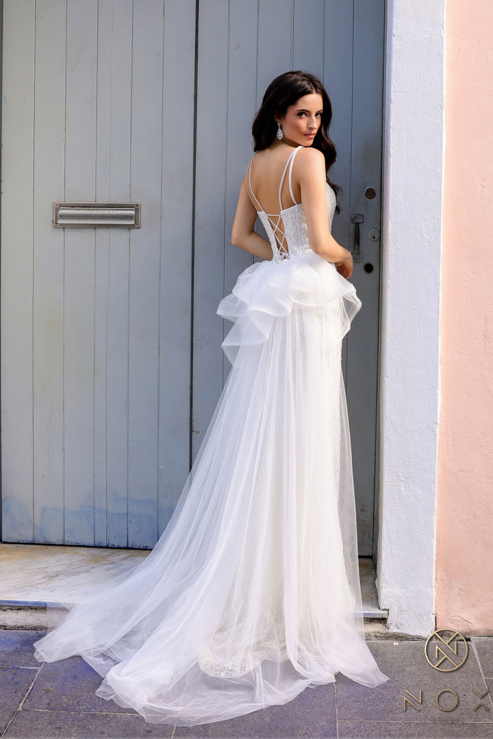 Beaded Sleeveless Overskirt Slit Gown by Nox Anabel Y1475