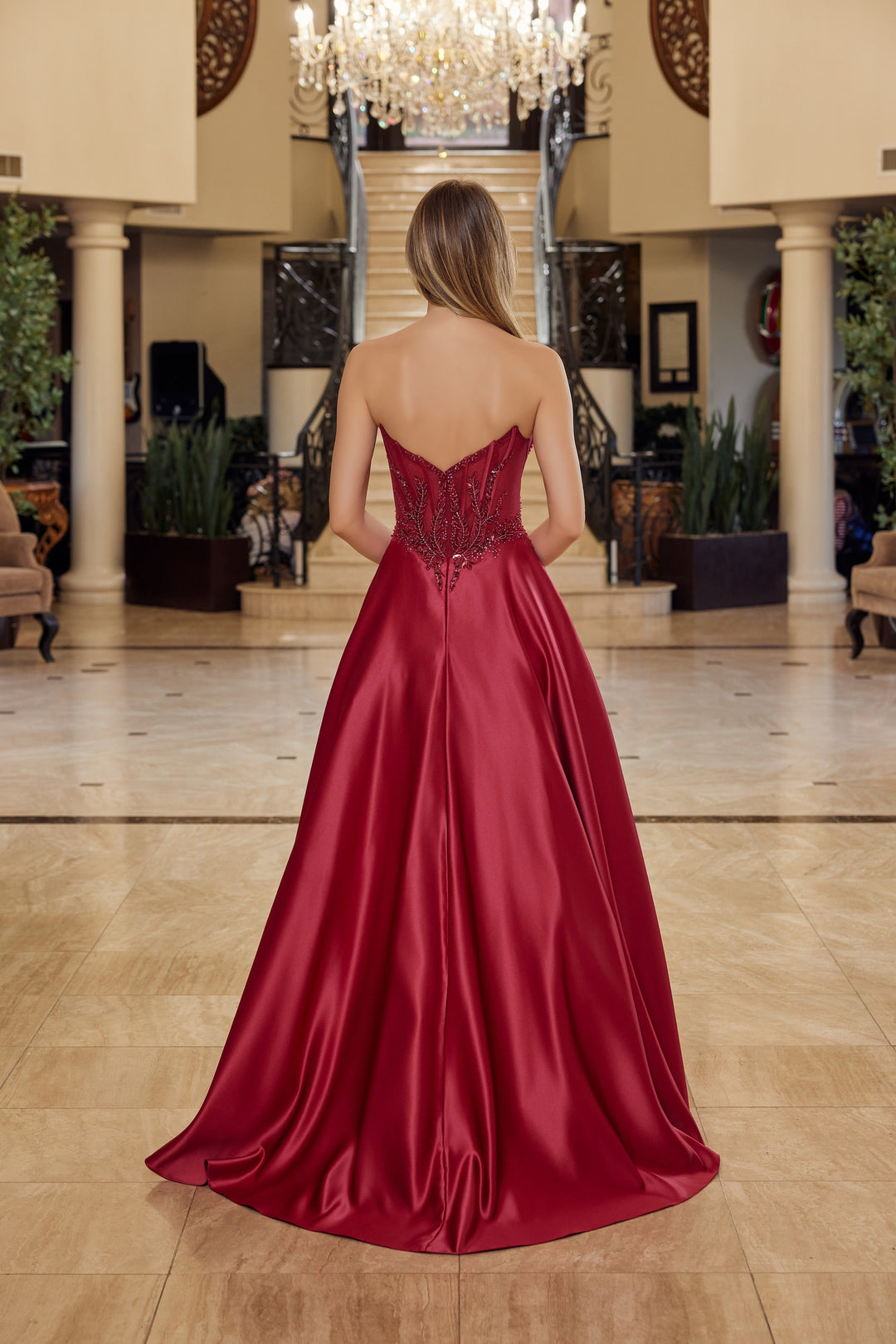 Satin Strapless A-line Gown by Nox Anabel Y1798