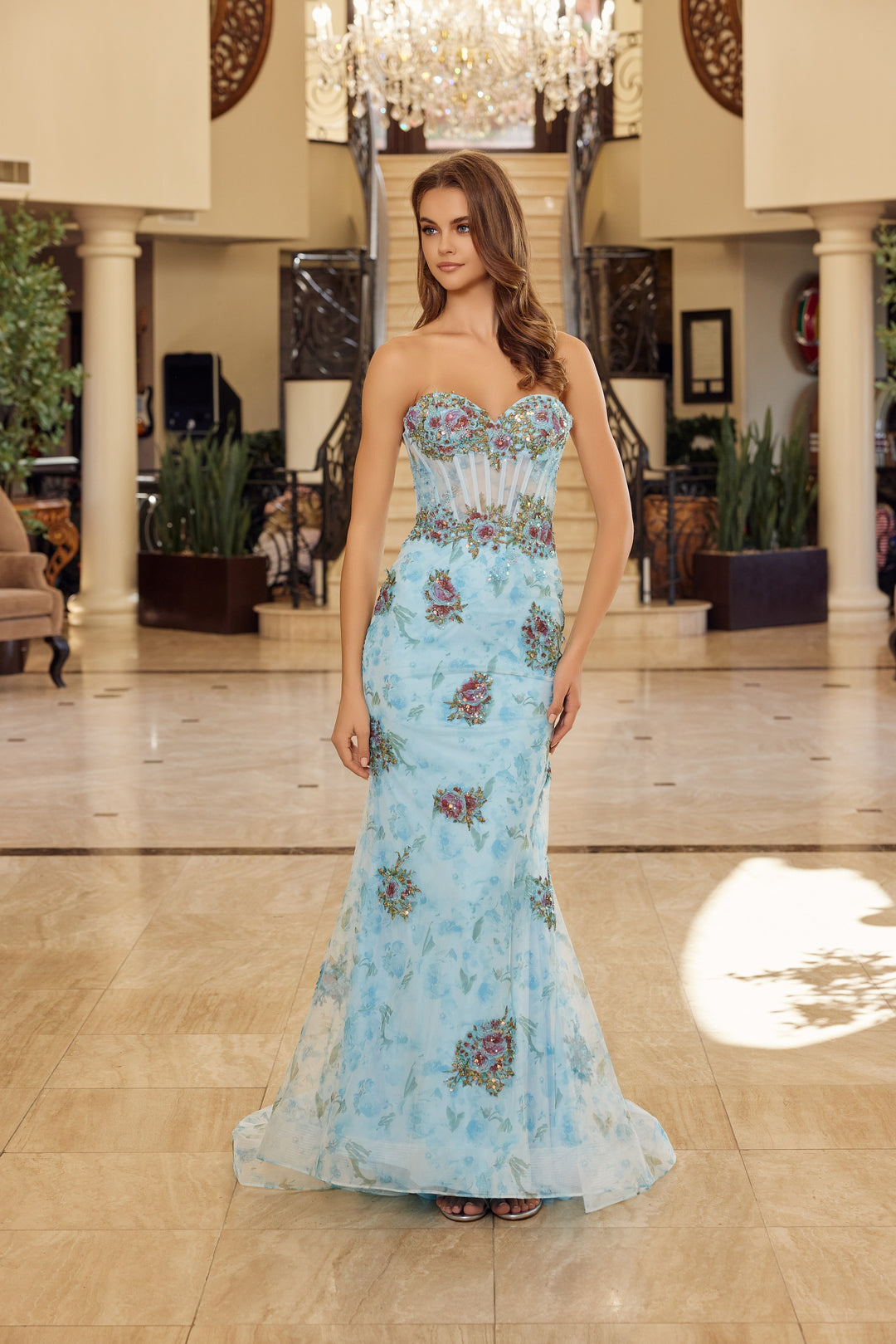 Print Strapless Mermaid Dress by Nox Anabel Y1801