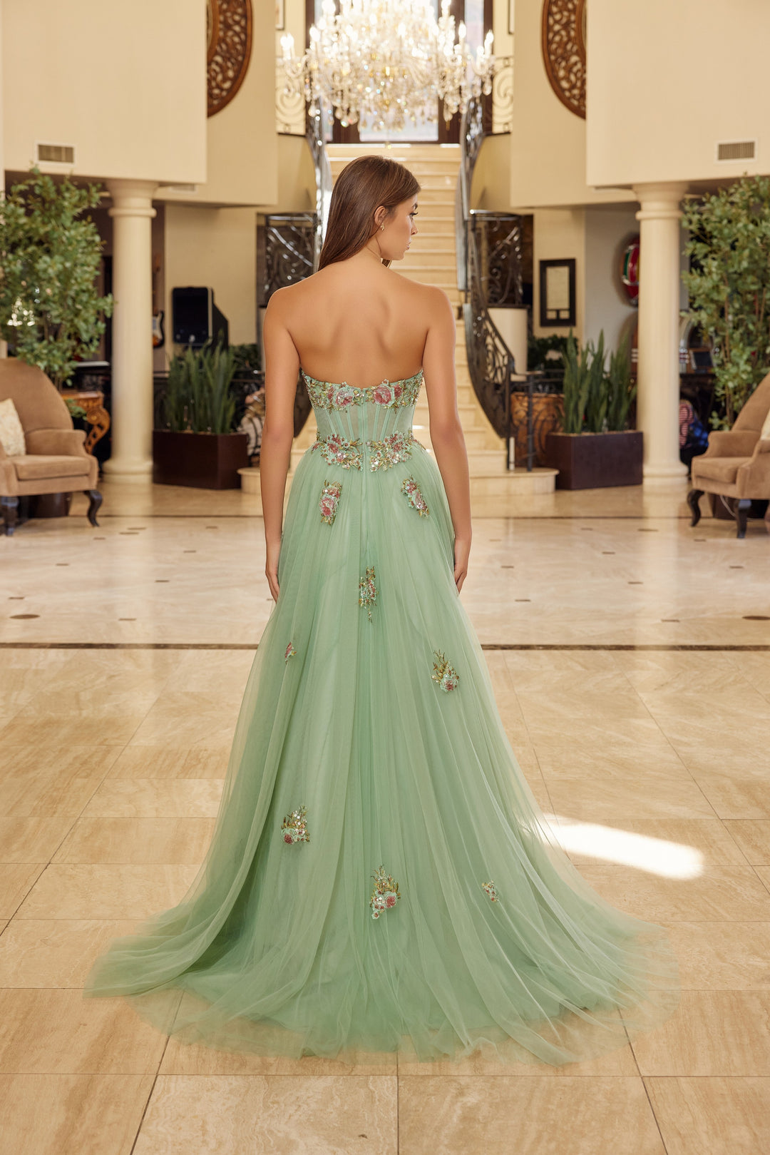 Applique Strapless A-line Slit Gown by Nox Anabel Y1803