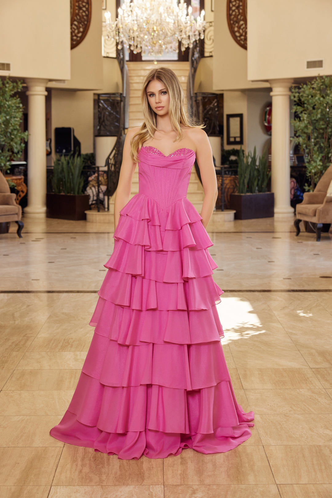 Strapless A-line Layered Gown by Nox Anabel Y1806