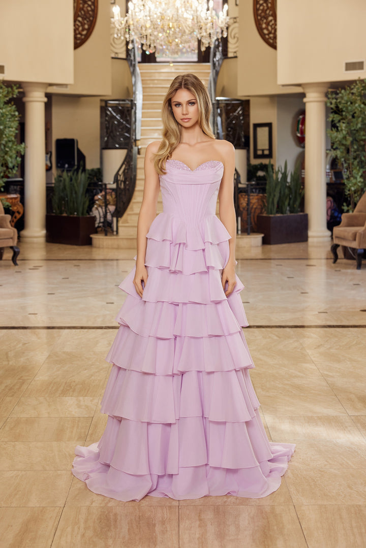 Strapless A-line Layered Gown by Nox Anabel Y1806