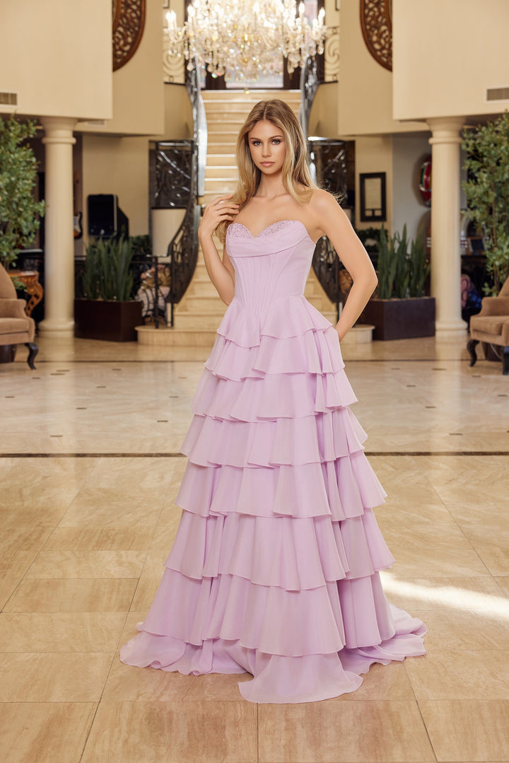 Strapless A-line Layered Gown by Nox Anabel Y1806