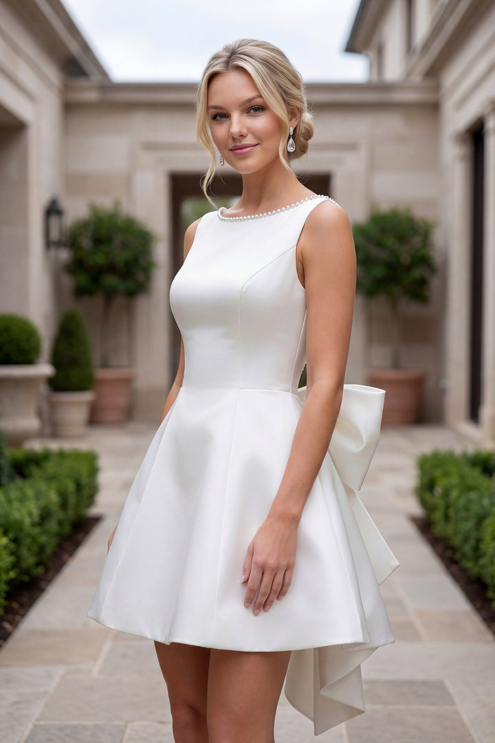 White Short Sleeveless Dress by Nox Anabel Y7001W