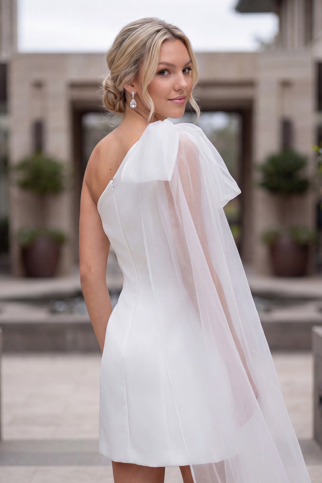 White Short One Shoulder Dress by Nox Anabel Y7003W