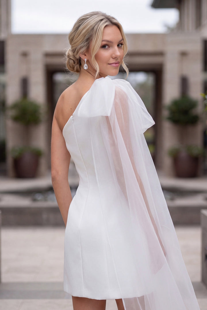 White Short One Shoulder Dress by Nox Anabel Y7003W