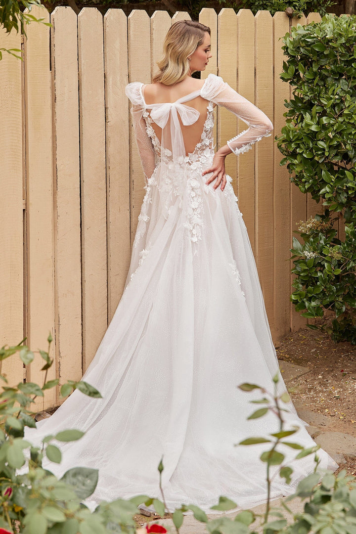 A-line Bridal Gown with Removable Sleeves by Ladivine CDS436W