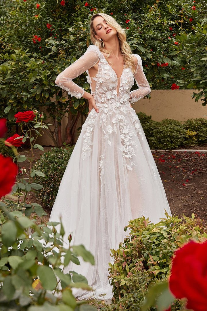A-line Bridal Gown with Removable Sleeves by Ladivine CDS436W