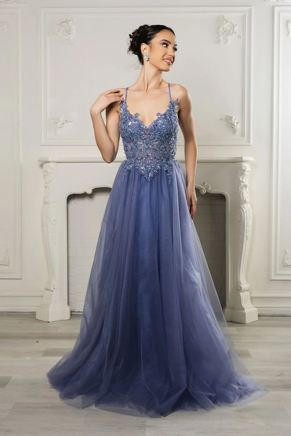 Applique V-Neck A-line Gown by May Queen MQ2167