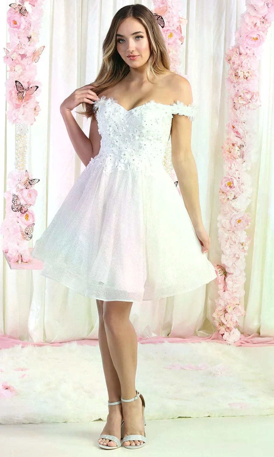3D Floral Short Off Shoulder Dress by May Queen MQ1854