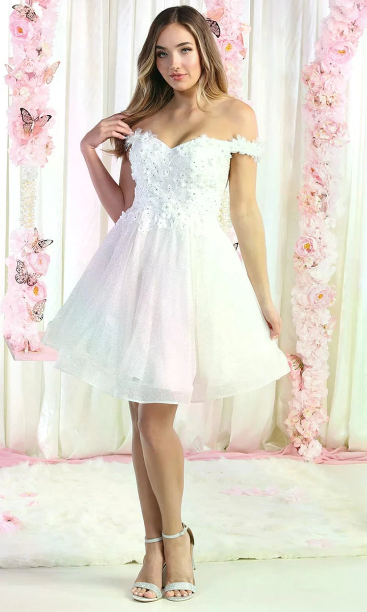 3D Floral Short Off Shoulder Dress by May Queen MQ1854