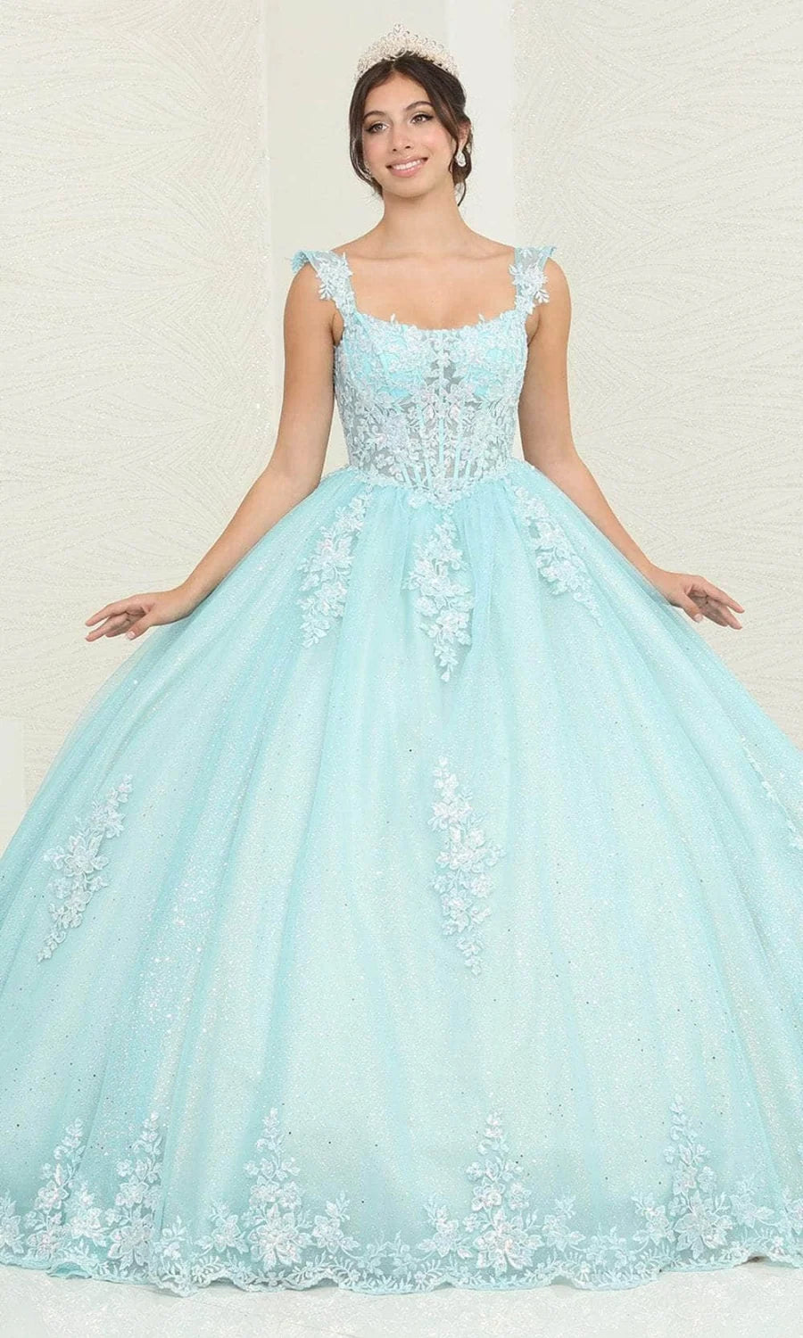 Applique Off Shoulder Ball Gown by May Queen LK253