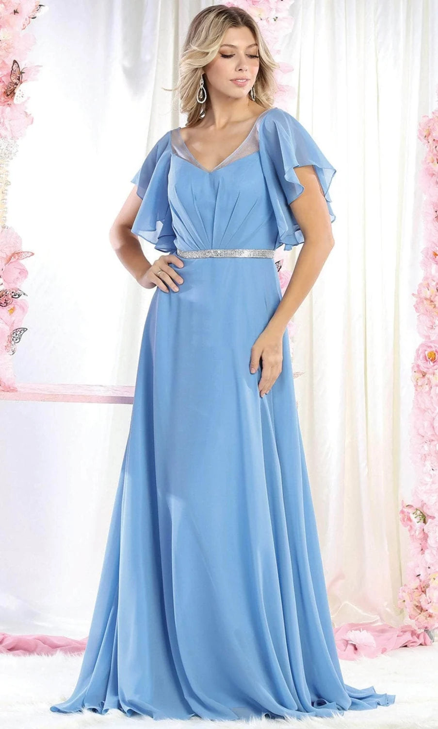 Short Flutter Sleeve A-line Gown by May Queen MQ1972