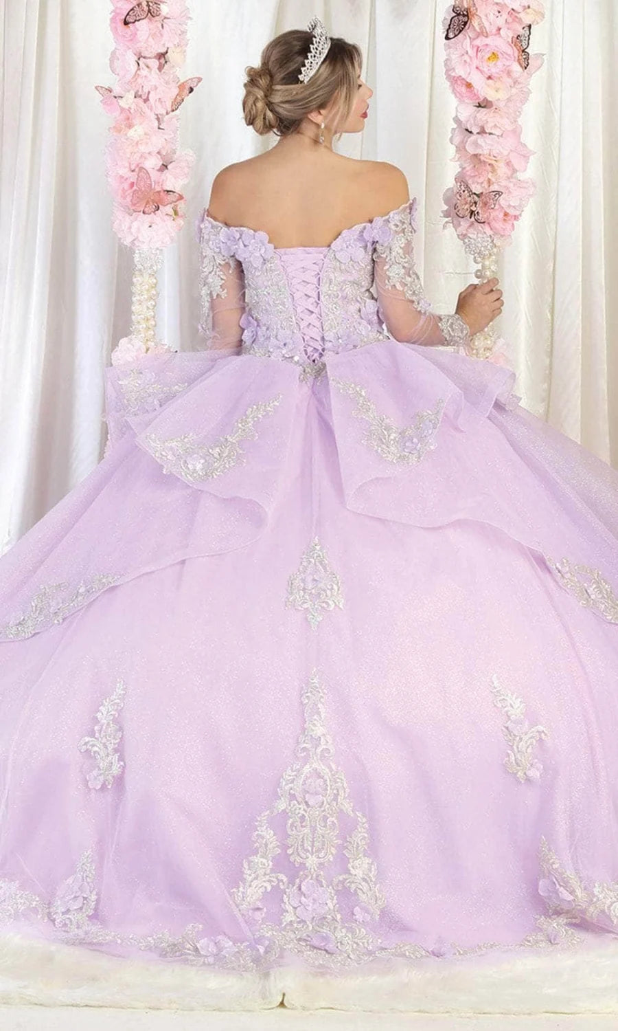 Off Shoulder Long Sleeve Ball Gown by May Queen LK189
