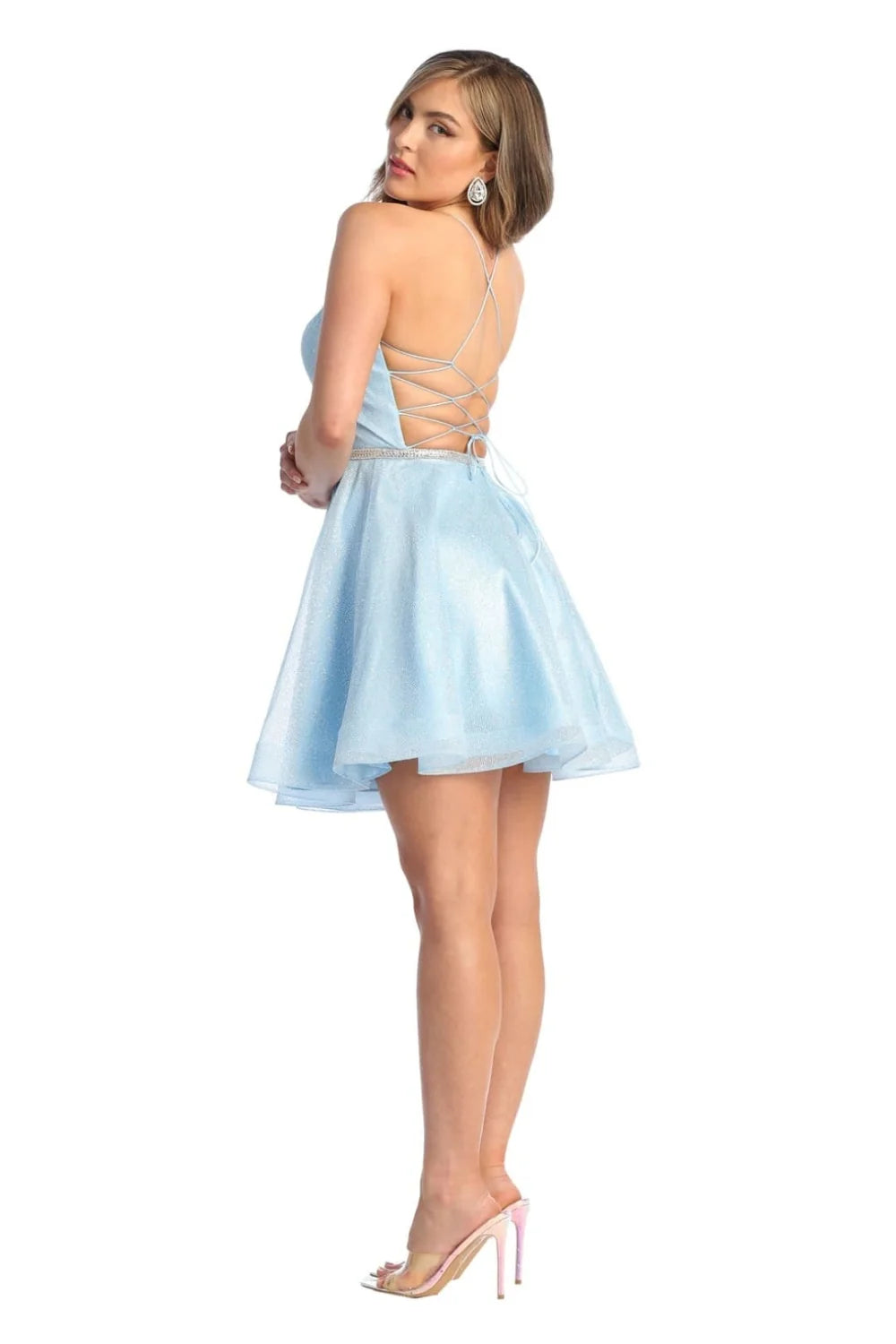 Glitter Short Strappy Back Dress by May Queen MQ1907