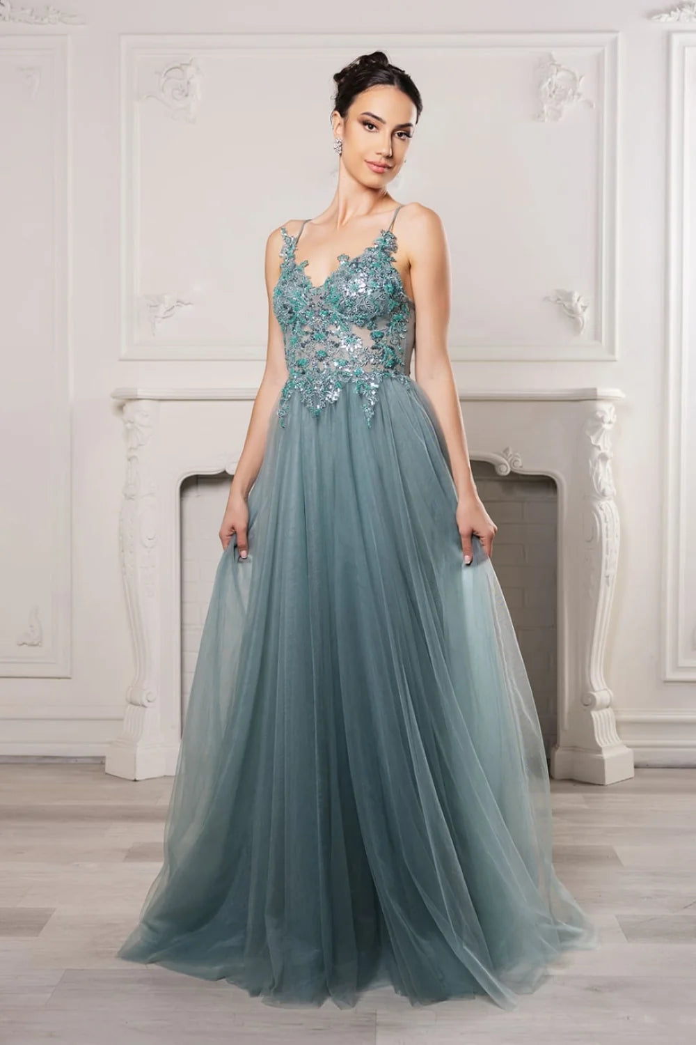 Applique V-Neck A-line Gown by May Queen MQ2167