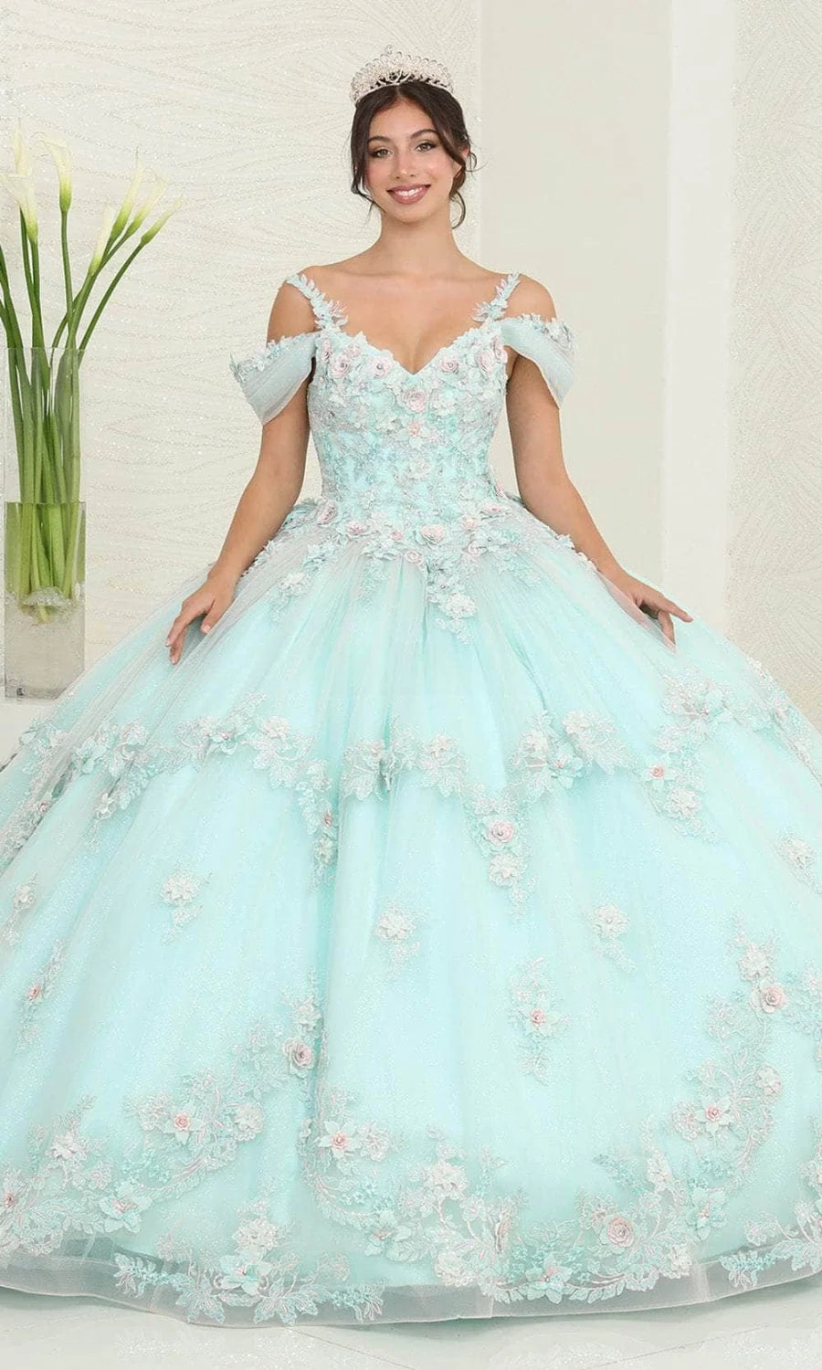 Applique Cold Shoulder Ball Gown by May Queen LK258