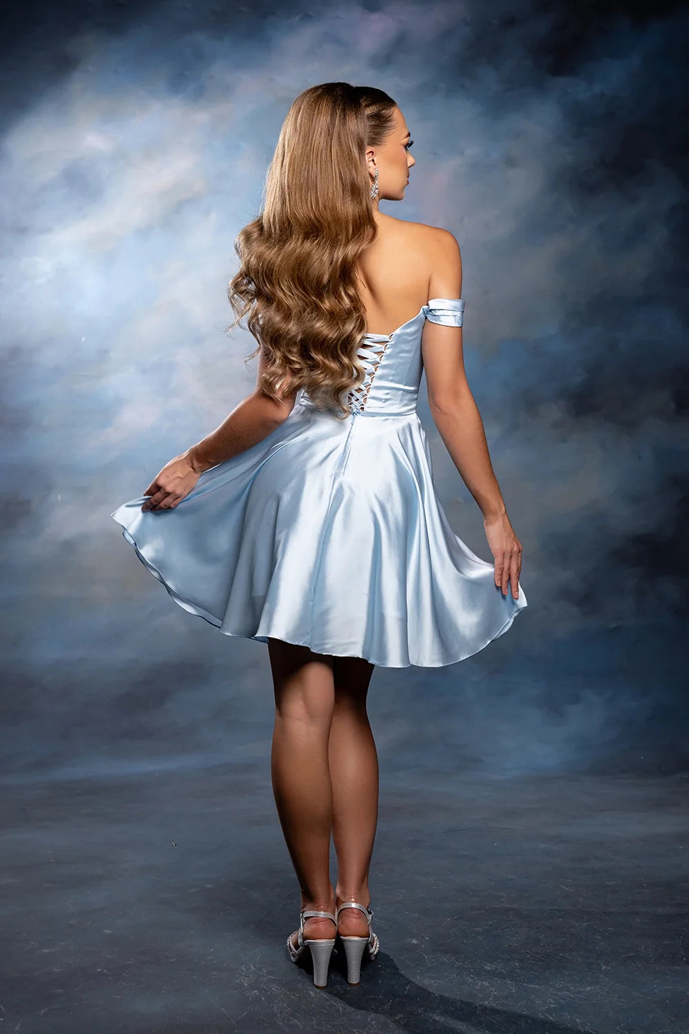 Satin Short Off Shoulder Dress by May Queen MQ2245