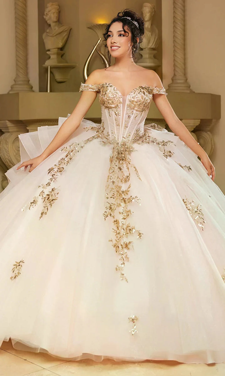 Off Shoulder Ruffled Ball Gown by May Queen LK272
