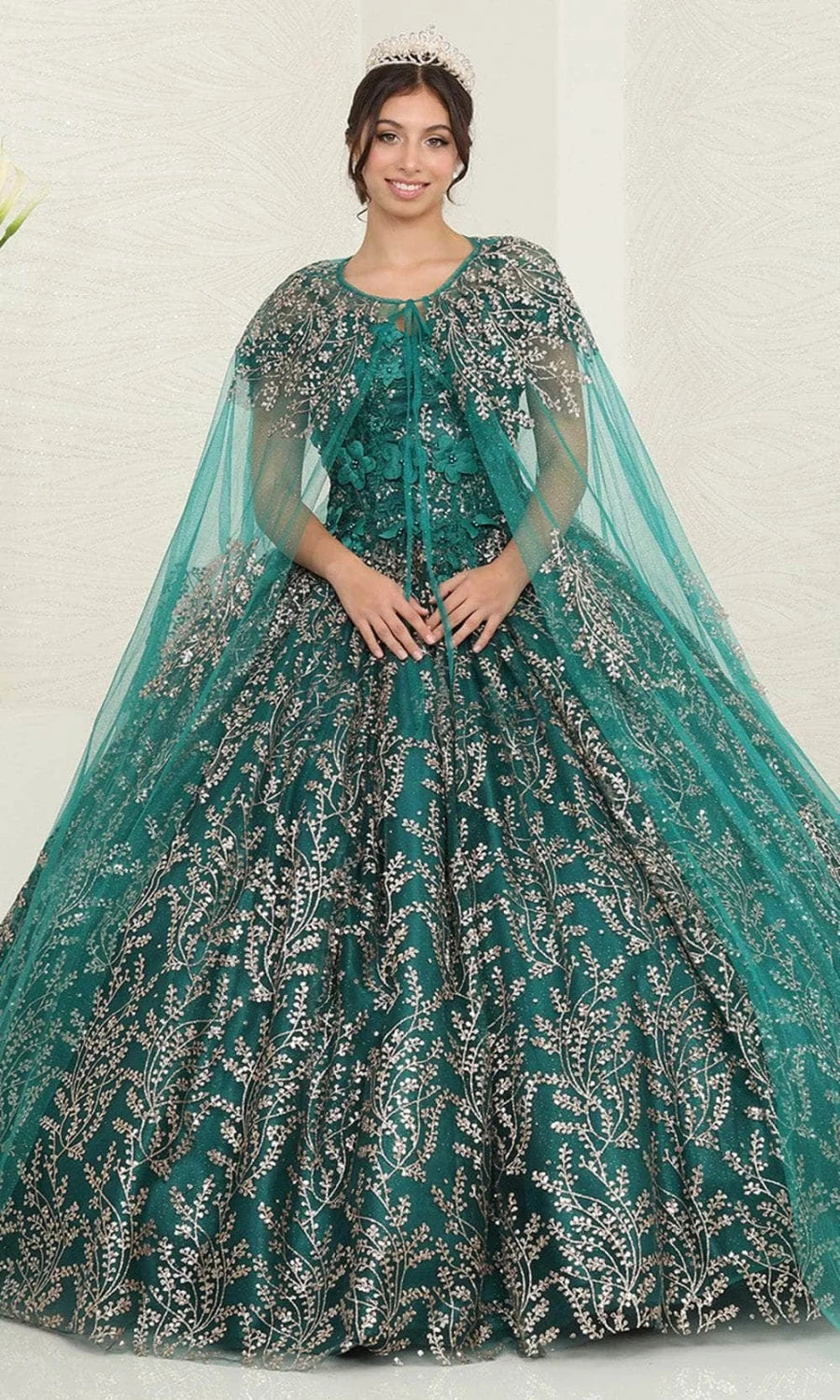 Cold Shoulder Cape Ball Gown by May Queen LK204