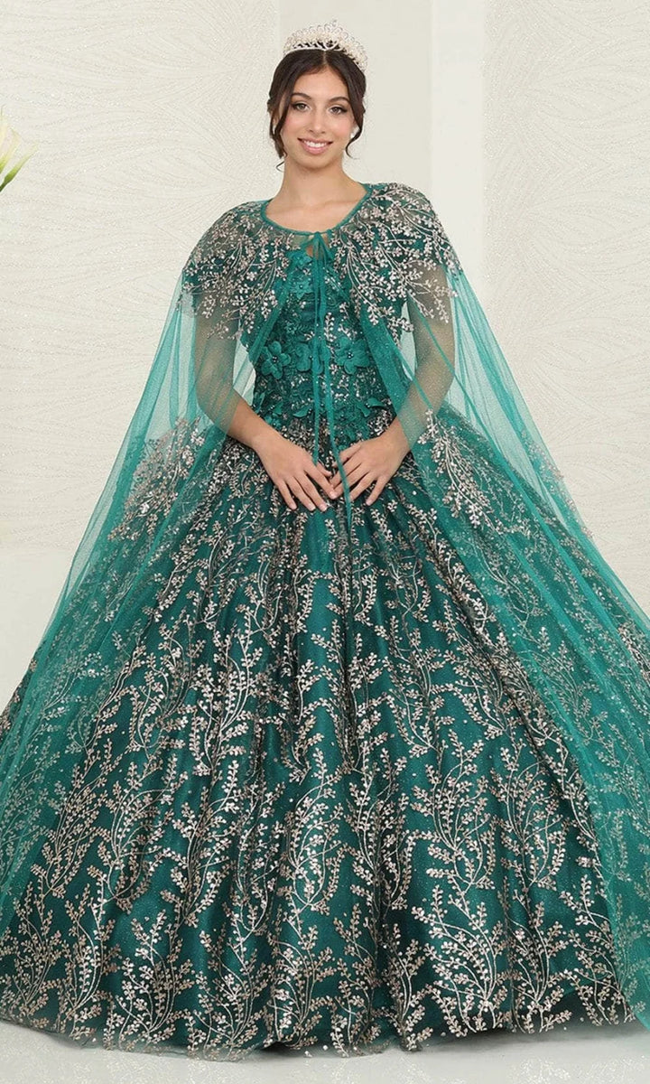 Cold Shoulder Cape Ball Gown by May Queen LK204