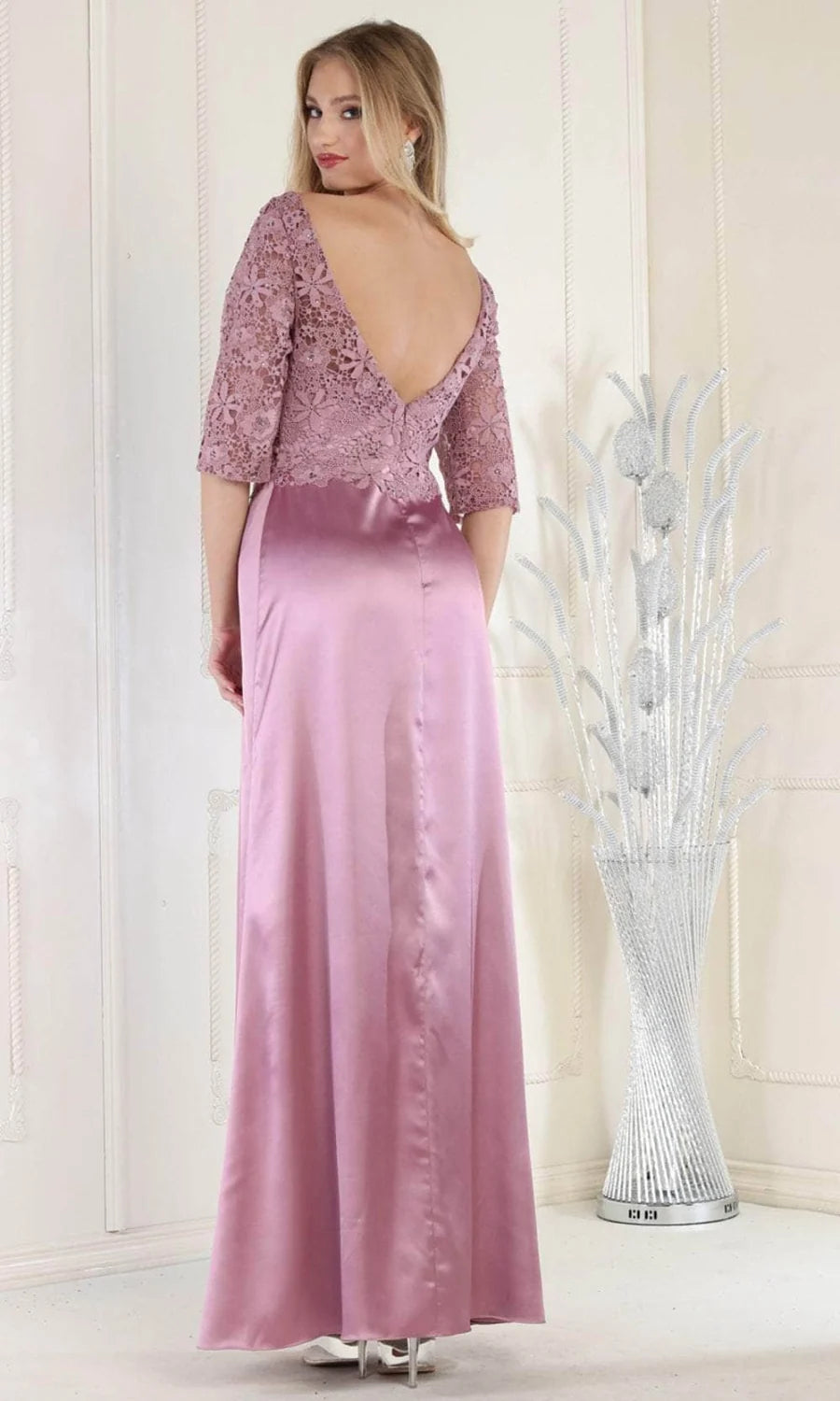 Applique Mid-Sleeve A-line Gown by May Queen MQ1969