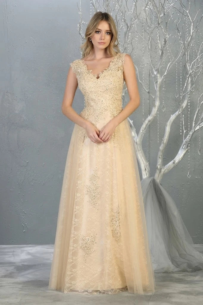 Applique V-Neck A-line Gown by May Queen MQ1799