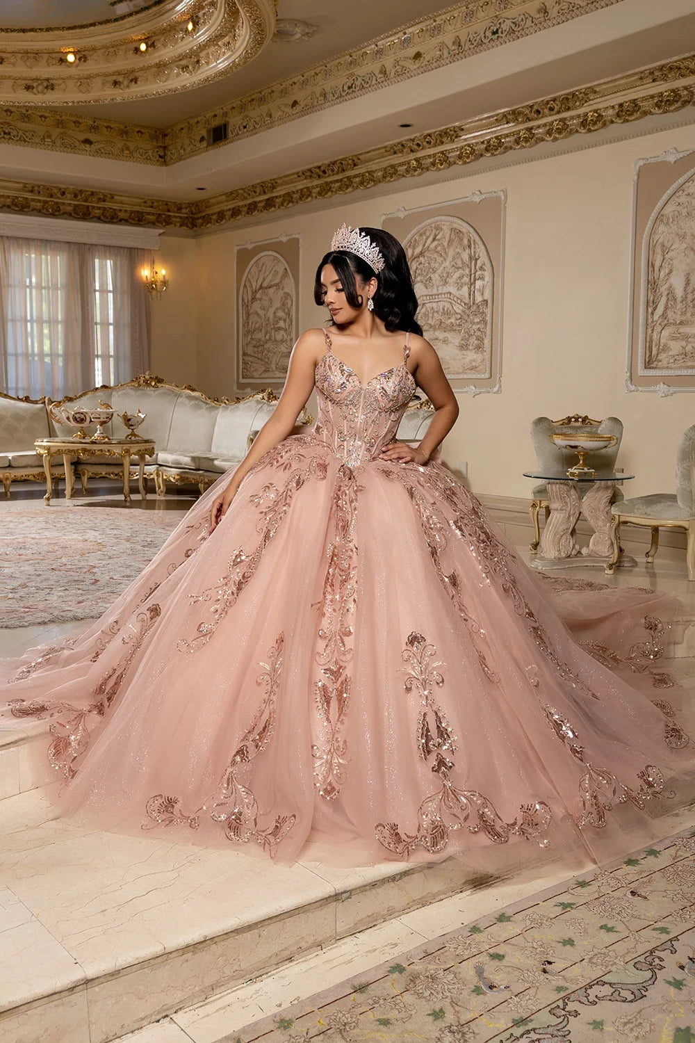 Applique Sleeveless Ball Gown by May Queen LK294