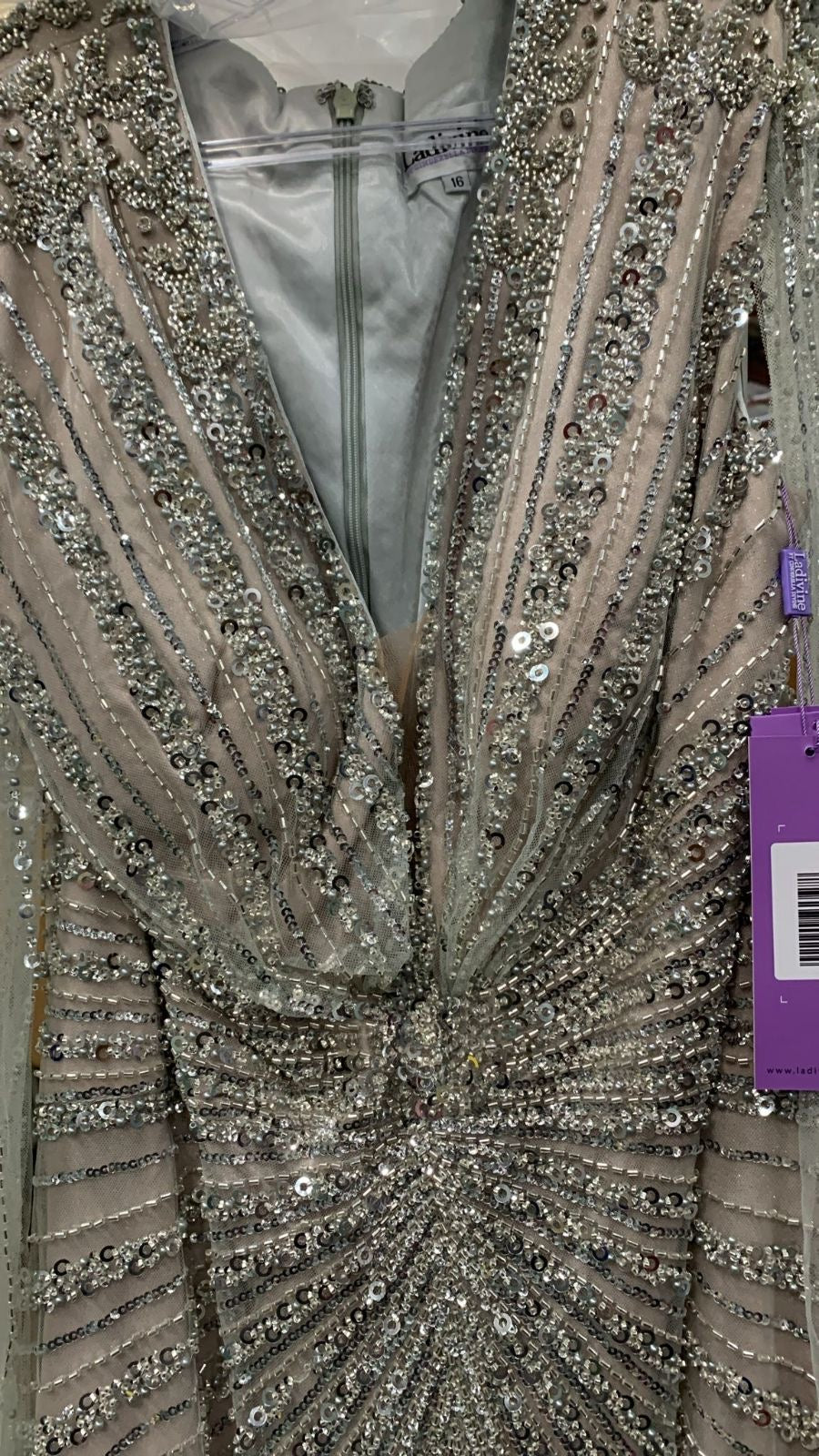 Beaded Cape Sleeve Slit Gown by Ladivine CD0239