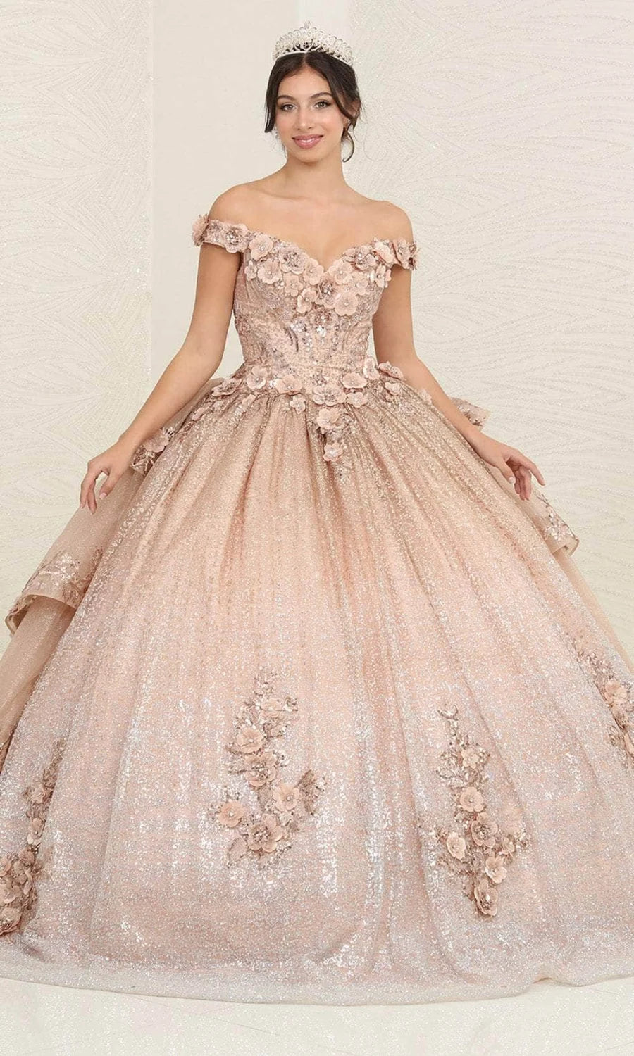 3D Floral Off Shoulder Ball Gown by May Queen LK255