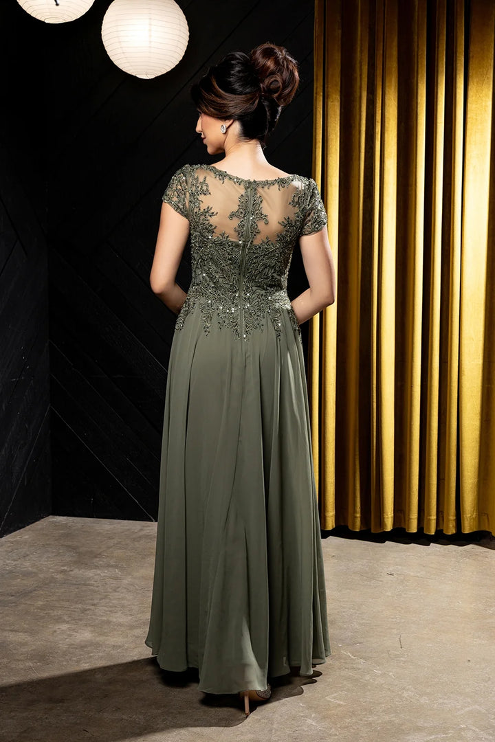 Applique Short Sleeve A-line Gown by May Queen MQ2239
